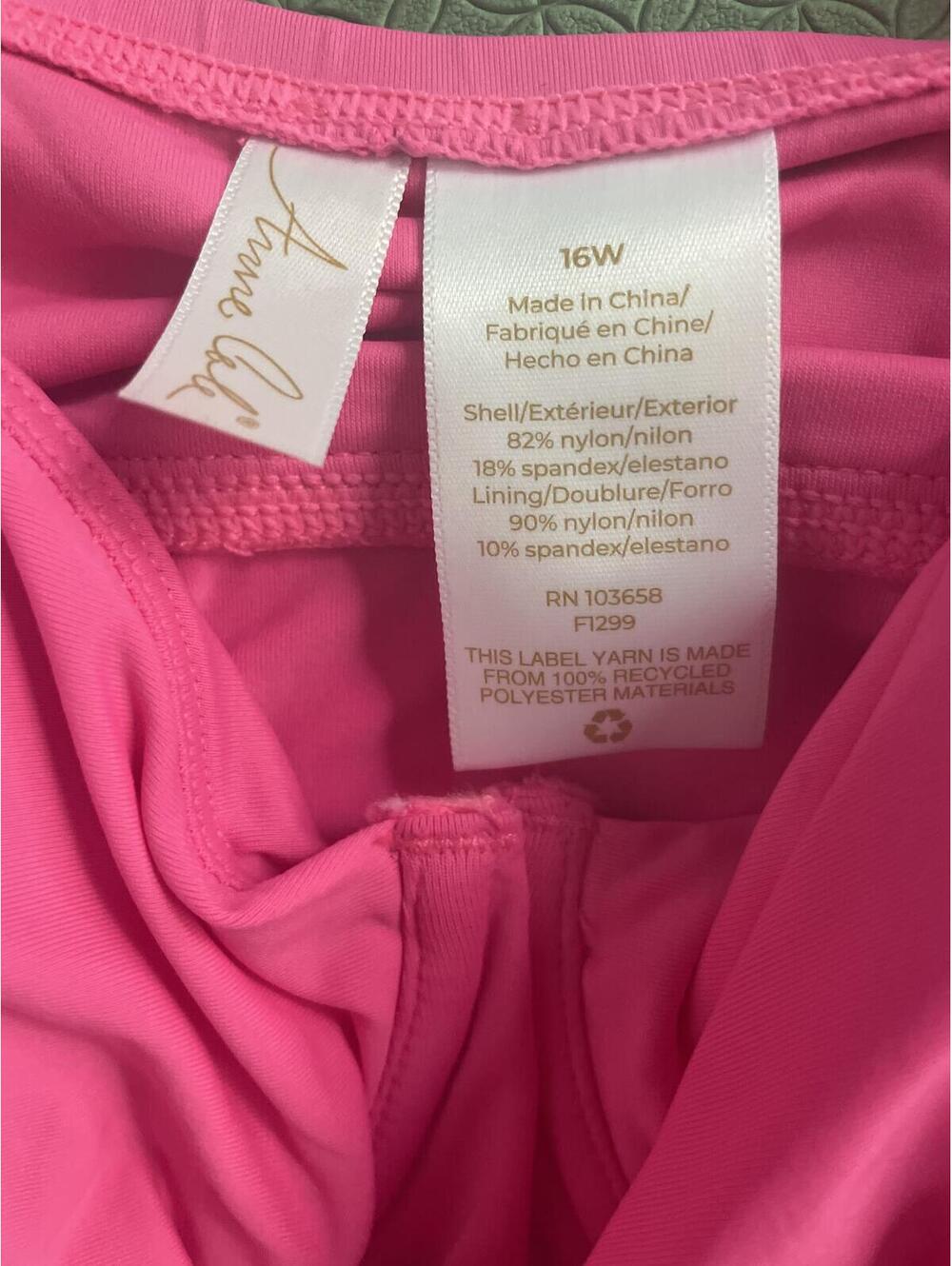 Anne Cole Hot Pink Gold Tankini Swim Top Women’s Size 16W NWT Beach Ruched Flowy - Picture 2 of 13
